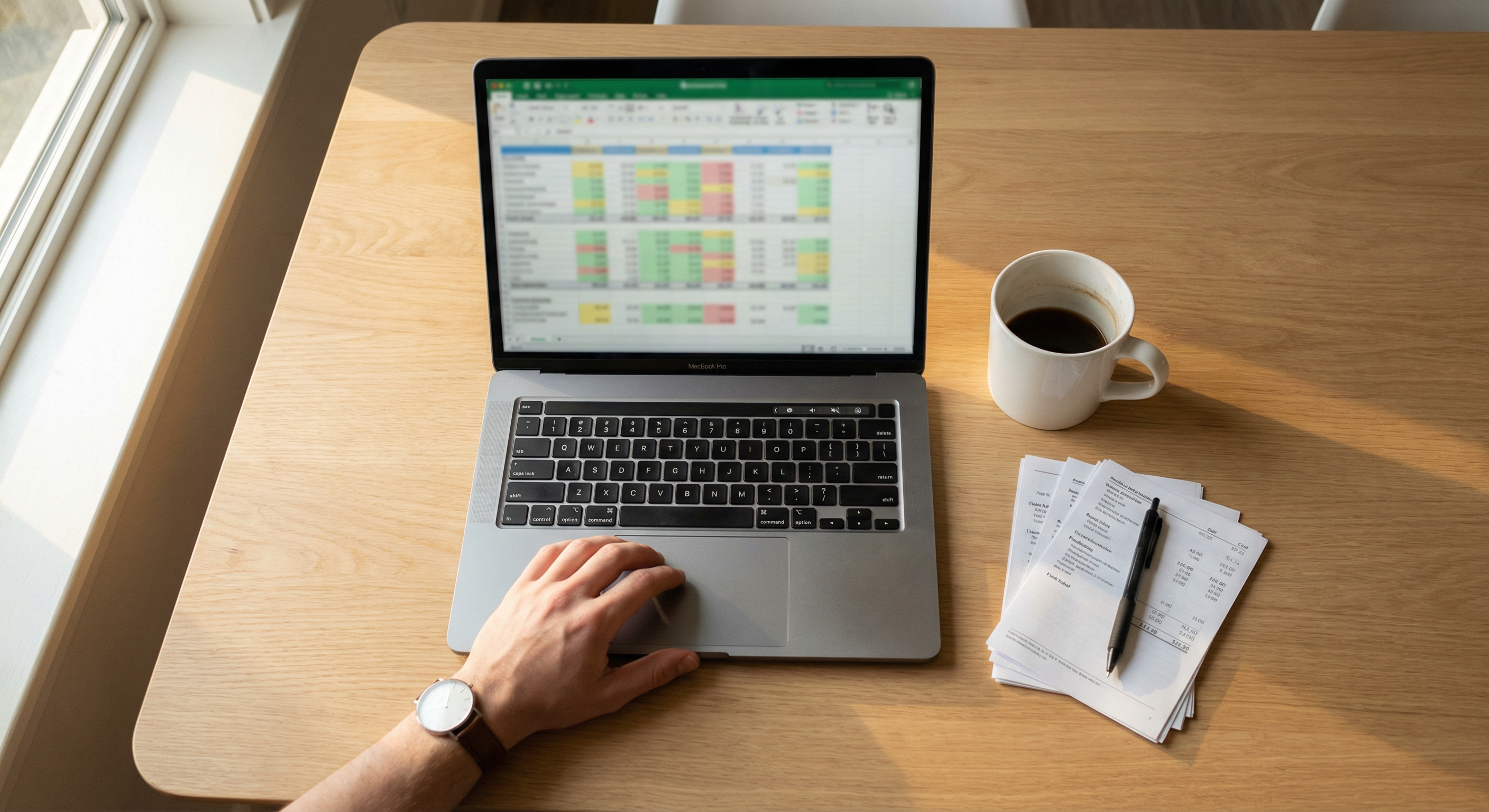 The old way: a spreadsheet and a pile of paper receipts